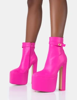 Best Vally Hot PU Extreme Platform Square Block Heeled Ankle Boots Square Toe Heels | Block Heels