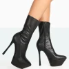 Hot Vegas Black Grain Pointed Stiletto Platform Heeled Ankle Boots 6" Heels | High Heels