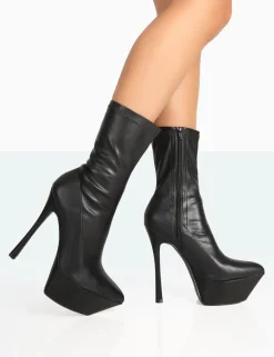 Hot Vegas Black Grain Pointed Stiletto Platform Heeled Ankle Boots 6" Heels | High Heels