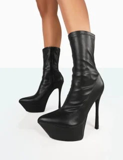Hot Vegas Black Grain Pointed Stiletto Platform Heeled Ankle Boots 6" Heels | High Heels