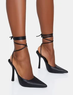 Outlet Verity Pu Slingback Lace Up Pointed Court Stiletto Heels Court Heels | Lace Up Heels