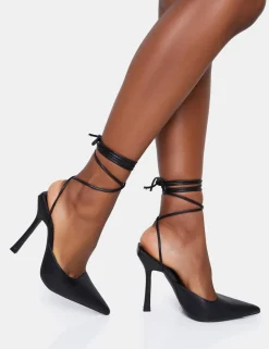 Outlet Verity Pu Slingback Lace Up Pointed Court Stiletto Heels Court Heels | Lace Up Heels