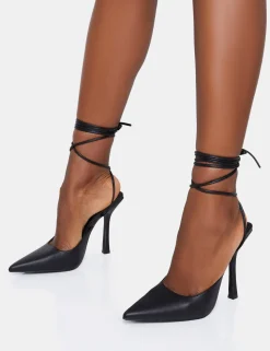 Outlet Verity Pu Slingback Lace Up Pointed Court Stiletto Heels Court Heels | Lace Up Heels