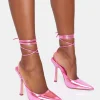 Best Verity Metallic PU Slingback Lace Up Pointed Court Stiletto Heels Court Heels | Pink Heels