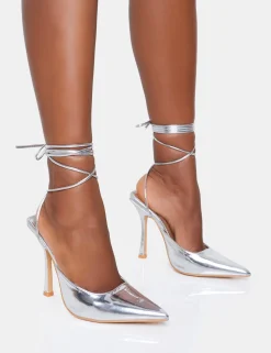 Fashion Verity Wide Fit Slingback Lace Up Pointed Court Stiletto Heels Wide Fit Heels | Wide Fit Heels