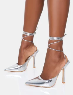 Fashion Verity Wide Fit Slingback Lace Up Pointed Court Stiletto Heels Wide Fit Heels | Wide Fit Heels