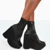 Cheap Versus Wide Fit Black Satin Platform Sole Ankle Boots Platform Heels | Wide Fit Boots