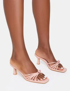 Discount Vertigo Baby PU Flower Detail Strappy Mid Heel Mules Strappy Heels | Pink Heels