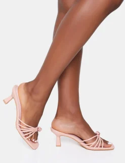 Discount Vertigo Baby PU Flower Detail Strappy Mid Heel Mules Strappy Heels | Pink Heels