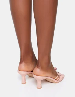 Discount Vertigo Baby PU Flower Detail Strappy Mid Heel Mules Strappy Heels | Pink Heels