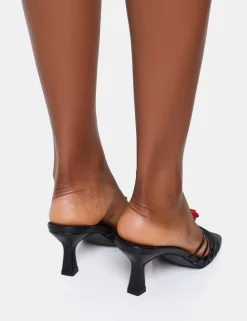 New Vertigo PU Flower Detail Strappy Mid Heel Mules Strappy Heels | Kitten Heels