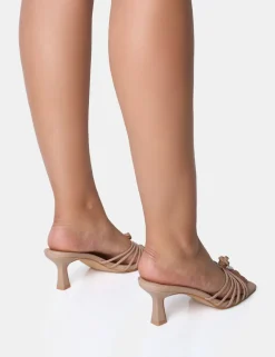 Discount Vertigo Wide Fit PU Flower Detail Strappy Mid Heel Mules Wide Fit Heels | Wide Fit Heels