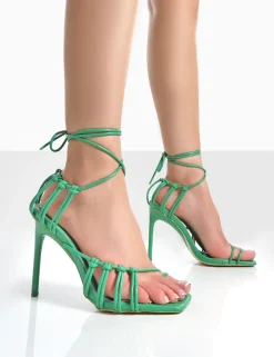 Outlet Violett Emerald Sqaure Toe Lace Up Heels Barely There Heels | Square Toe Heels