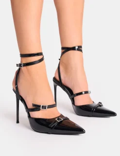 New Viper Three Strap Buckle Detail Court Heels Court Heels