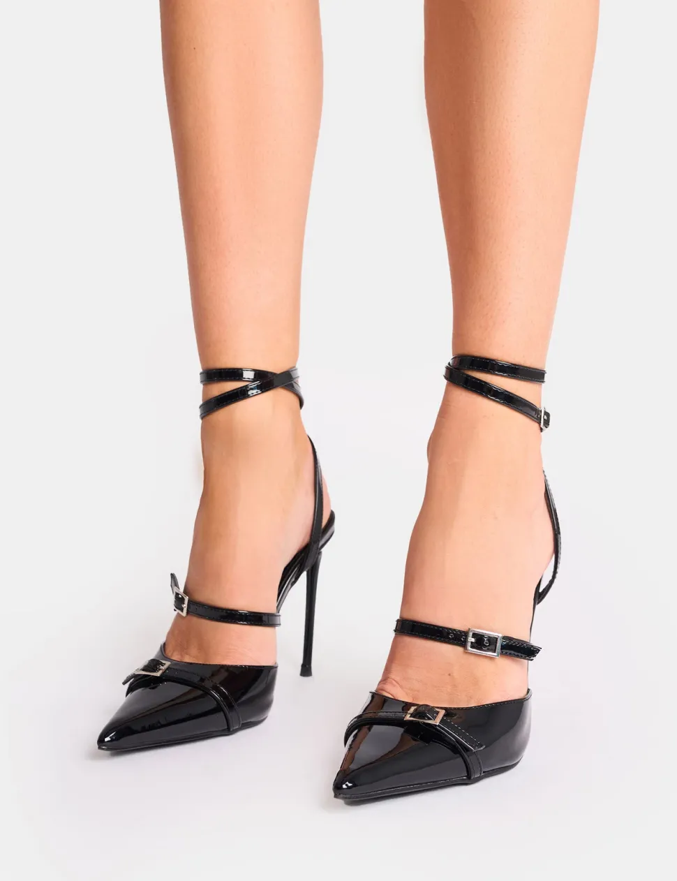 New Viper Three Strap Buckle Detail Court Heels Court Heels