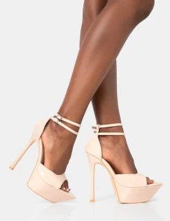 Discount Vortex Nude Patent Platform Barely There Pointed Toe Stiletto Heels Platform Heels | Block Heels