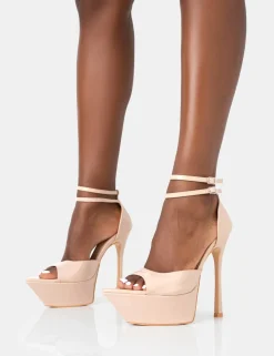 Discount Vortex Nude Patent Platform Barely There Pointed Toe Stiletto Heels Platform Heels | Block Heels