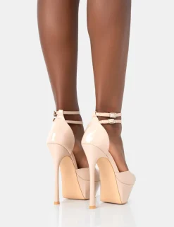 Discount Vortex Nude Patent Platform Barely There Pointed Toe Stiletto Heels Platform Heels | Block Heels