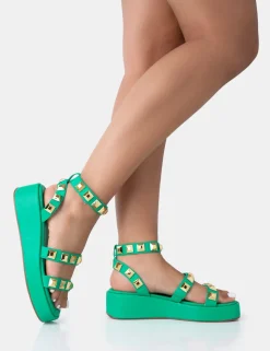 Cheap Wade Studded Strappy Platform Sandals Flats