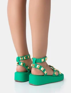 Cheap Wade Studded Strappy Platform Sandals Flats
