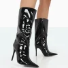 Hot Wanda Patent PU Pointed Toe Stiletto Knee High Boots High Heels | Heeled Boots