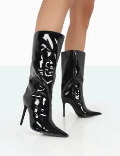 Hot Wanda Patent PU Pointed Toe Stiletto Knee High Boots High Heels | Heeled Boots