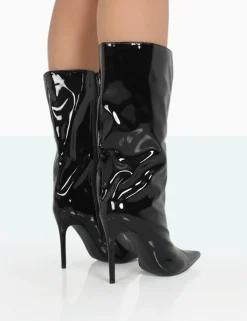 Hot Wanda Patent PU Pointed Toe Stiletto Knee High Boots High Heels | Heeled Boots
