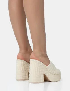 Store Wavez Ecru Terry Towelling Round Toe Platform Block Heel Mules Mules | Block Heels