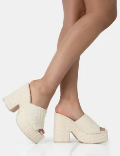 Store Wavez Ecru Terry Towelling Round Toe Platform Block Heel Mules Mules | Block Heels