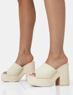 Store Wavez Ecru Terry Towelling Round Toe Platform Block Heel Mules Mules | Block Heels