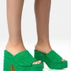 Clearance Wavez Terry Towelling Round Toe Platform Block Heel Mules Mules | Block Heels