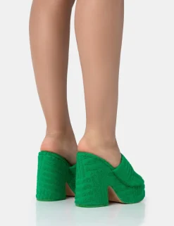Clearance Wavez Terry Towelling Round Toe Platform Block Heel Mules Mules | Block Heels