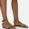Discount Whisper PU Chain Strap Flat Round Toe Sandals Flats