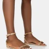 Sale Whisper Nude PU Chain Strap Flat Round Toe Sandals Flats