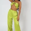 Cheap Wide Leg Satin Trousers Lime Sculpt & Leisure | Kaiia The Label