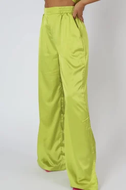 Cheap Wide Leg Satin Trousers Lime Sculpt & Leisure | Kaiia The Label