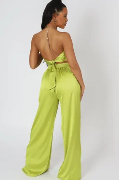 Cheap Wide Leg Satin Trousers Lime Sculpt & Leisure | Kaiia The Label