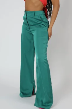 Shop Wide Leg Split Hem Satin Tailored Trousers Trousers