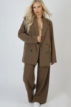 Fashion Wide Leg Split Hem Tailored Trousers Mushroom Sculpt & Leisure | Kaiia The Label