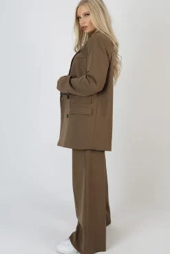 Fashion Wide Leg Split Hem Tailored Trousers Mushroom Sculpt & Leisure | Kaiia The Label