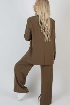 Fashion Wide Leg Split Hem Tailored Trousers Mushroom Sculpt & Leisure | Kaiia The Label