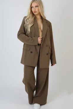 Fashion Wide Leg Split Hem Tailored Trousers Mushroom Sculpt & Leisure | Kaiia The Label