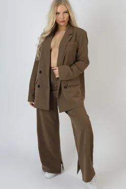 Fashion Wide Leg Split Hem Tailored Trousers Mushroom Sculpt & Leisure | Kaiia The Label