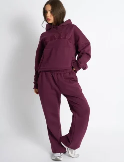 New Wide Leg Sweat Pants Deep Burgundy Sculpt & Leisure | Kaiia The Label