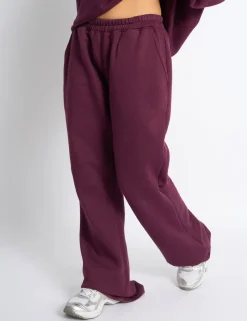New Wide Leg Sweat Pants Deep Burgundy Sculpt & Leisure | Kaiia The Label