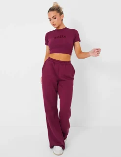 New Wide Leg Sweat Pants Deep Burgundy Sculpt & Leisure | Kaiia The Label