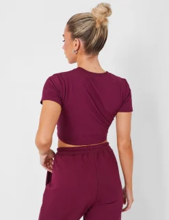 New Wide Leg Sweat Pants Deep Burgundy Sculpt & Leisure | Kaiia The Label