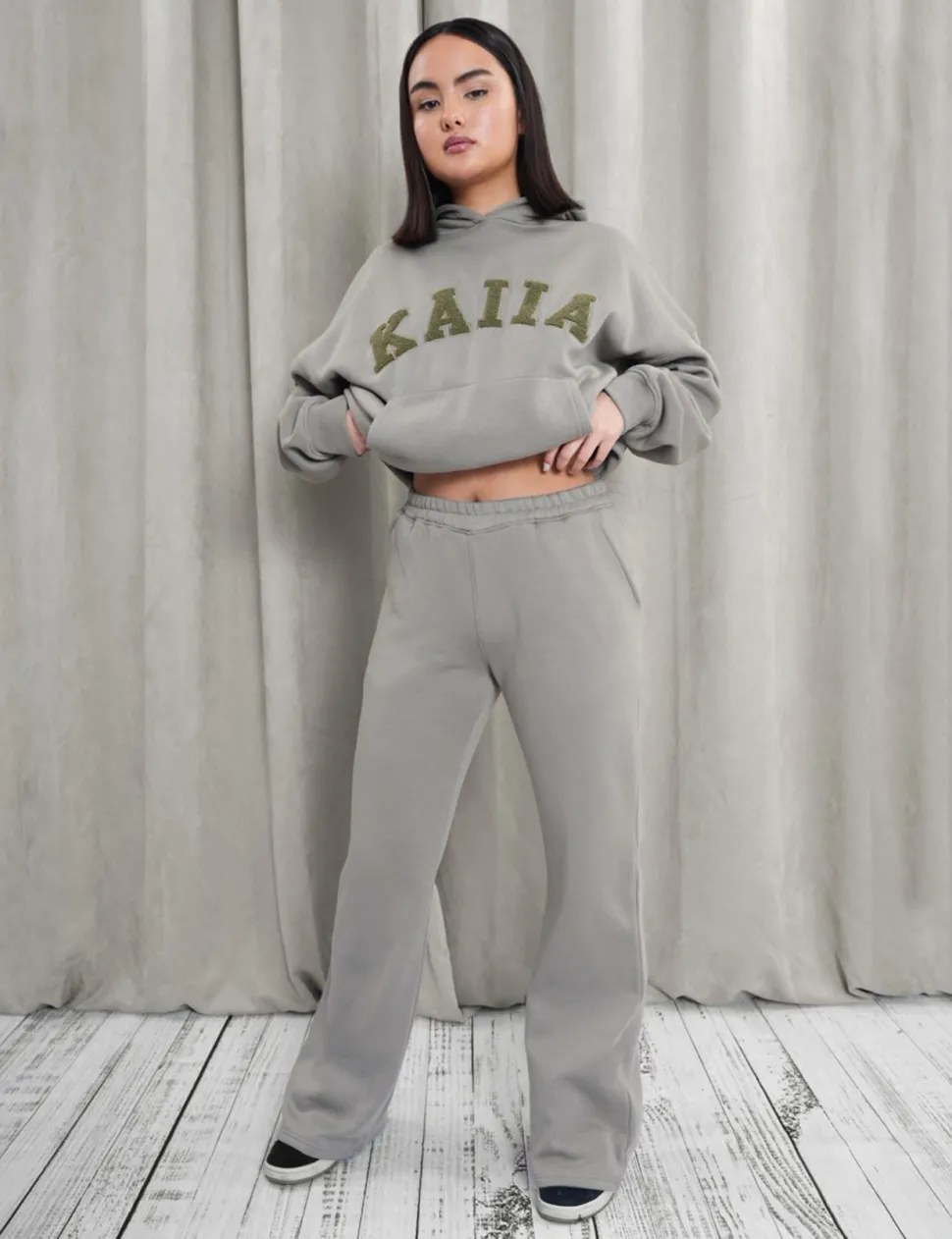 Sale Wide Leg Sweat Pants Khaki Curve | Sculpt & Leisure