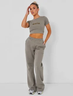 Sale Wide Leg Sweat Pants Khaki Curve | Sculpt & Leisure