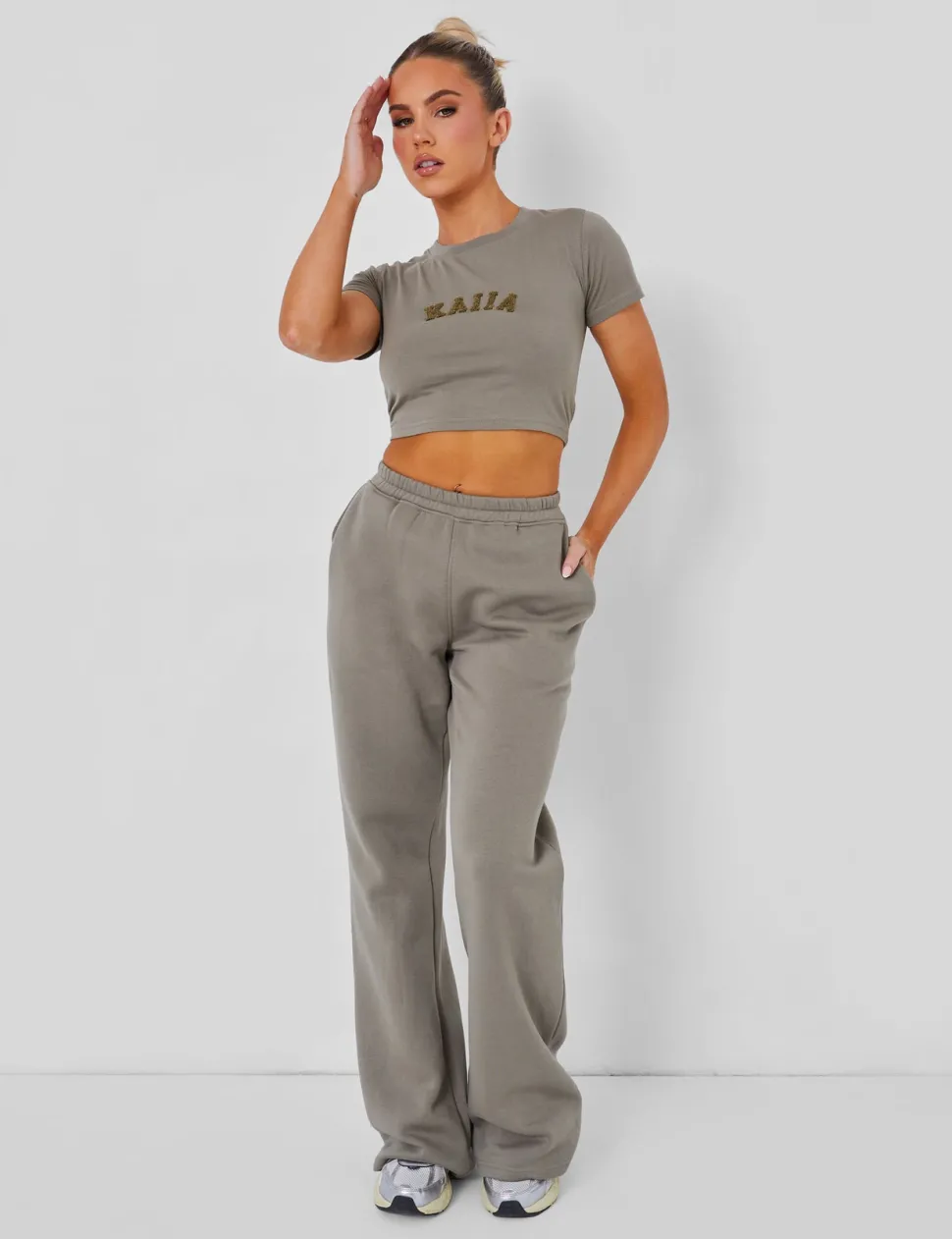 Sale Wide Leg Sweat Pants Khaki Curve | Sculpt & Leisure